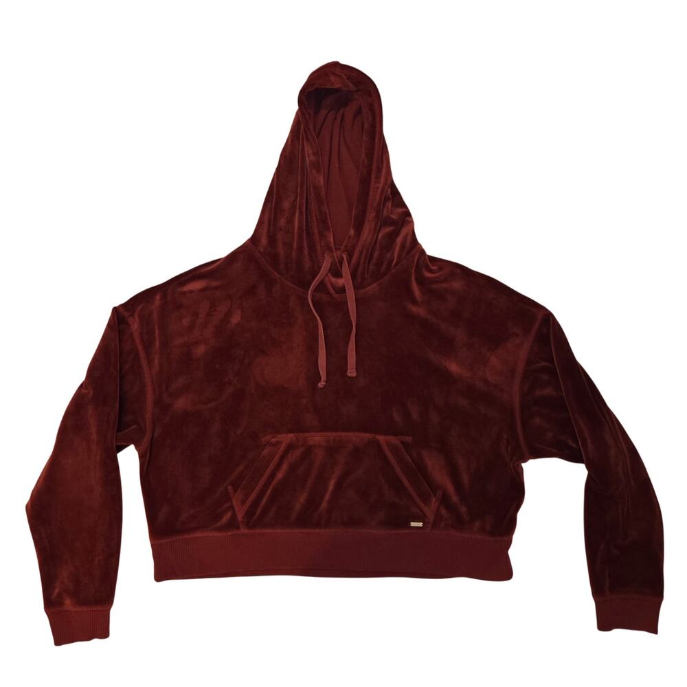 Hollister Y2K Velour Hoodie Burgundy Pullover Size L - Used Excellent Condition